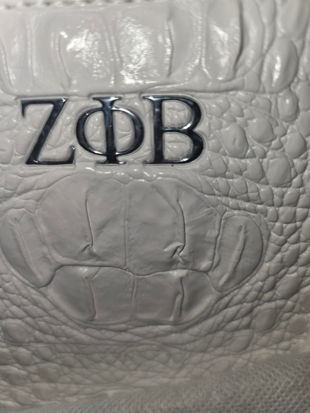 White Textured Leather Bag with ZPB Logo